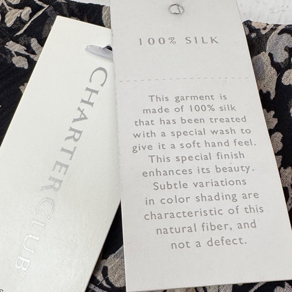 Charter Club Asymmetrical Silk Midi Skirt in Black, Cream & Blue Floral Design. - Picture 3 of 10